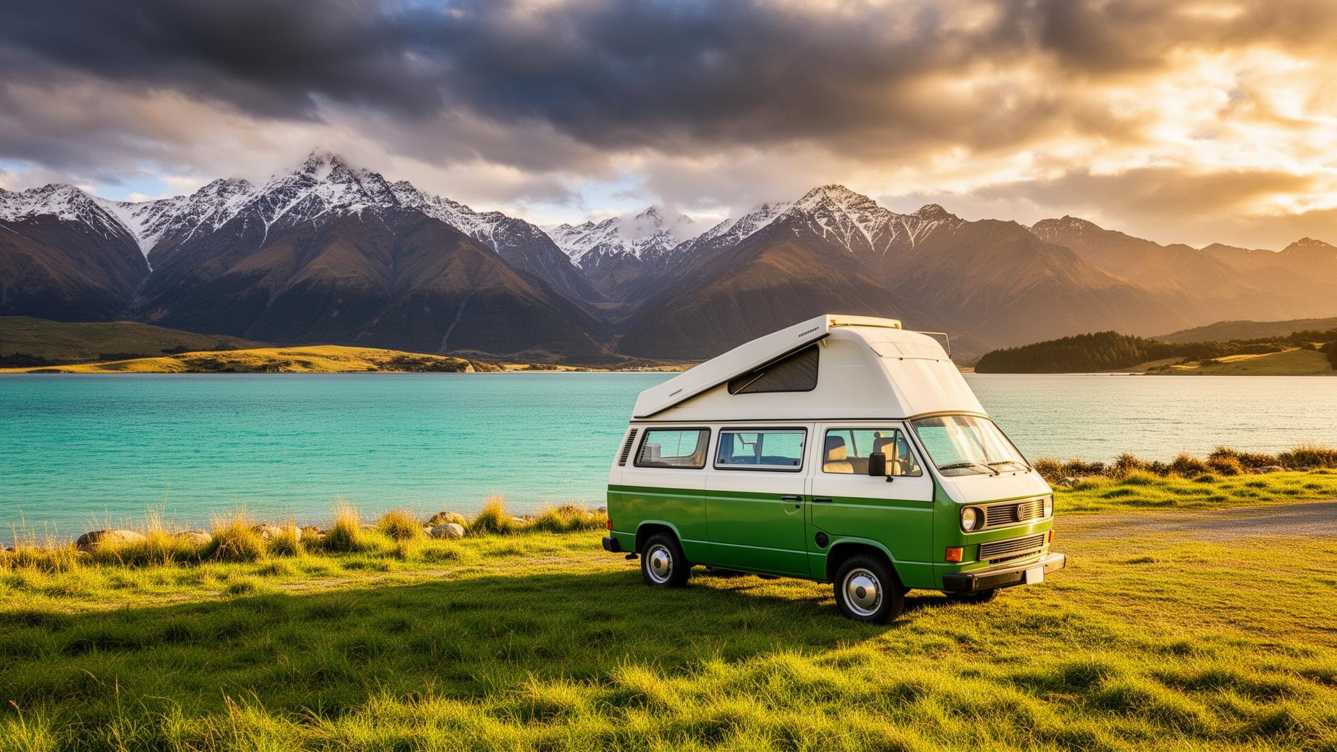 Campervan in New Zealand landscape